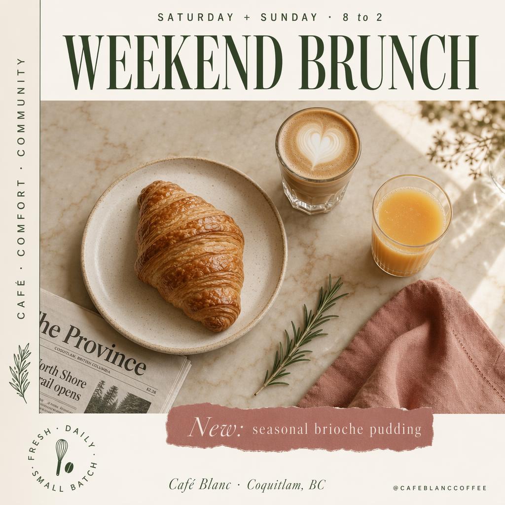 Google Business post for Café Blanc, a café in Coquitlam, BC